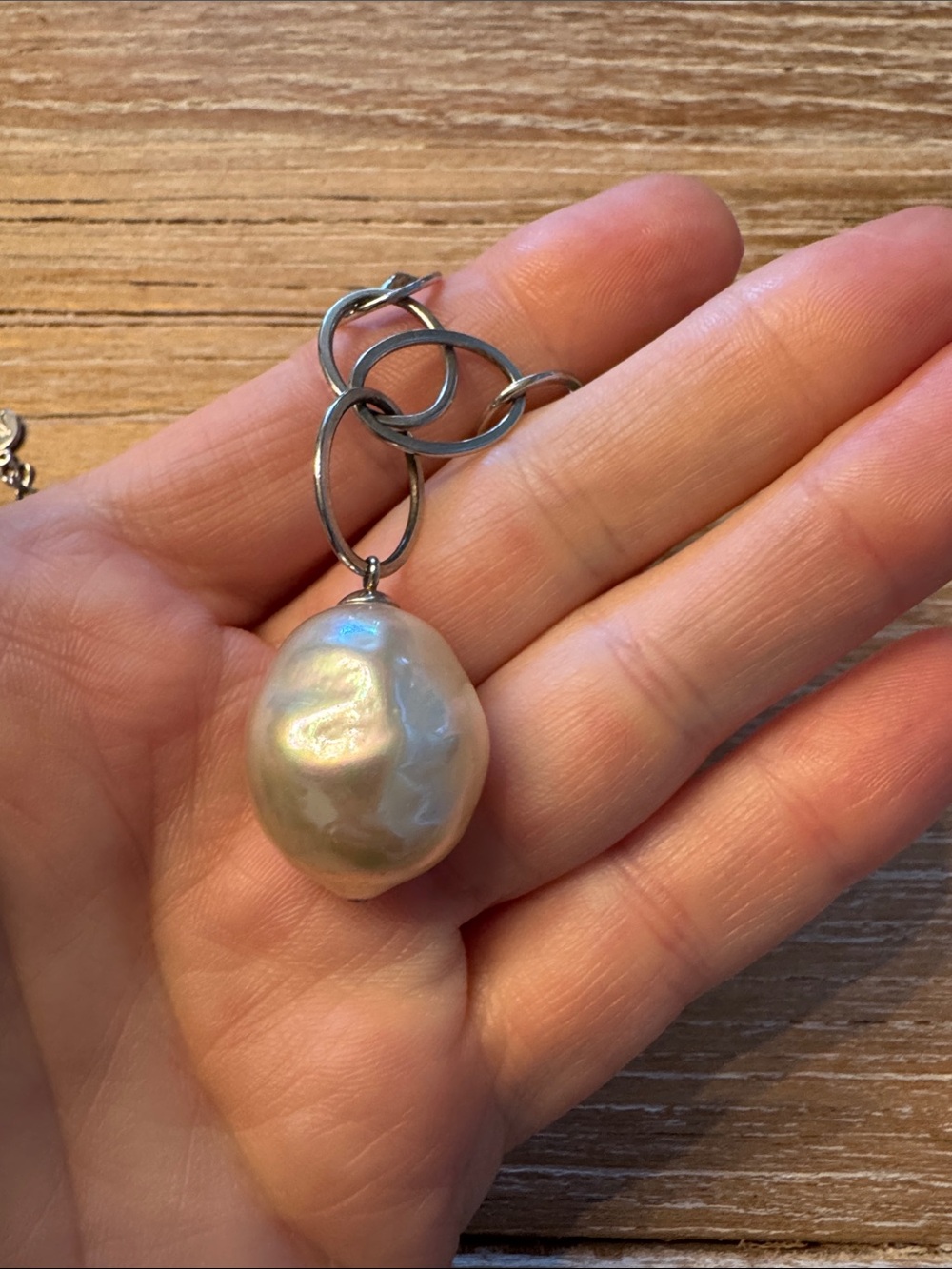 Majorica Silver Necklace with large baroque pearl - Picture 2 of 5
